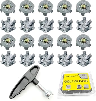 21 Pcs Golf Shoe Spikes Replacements Set with 20 Cleats and 1 Spanner, Metal Screw Threading Dia 14 Inch or 6mm Easy to Install on Golf & Cricket Spike Shoes