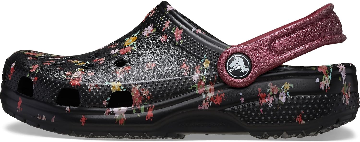 Crocs Kids Unisex Classic Graphic Clogs (Little Kid/Big Kid) Black/Multi Ditsy Floral 13 Medium