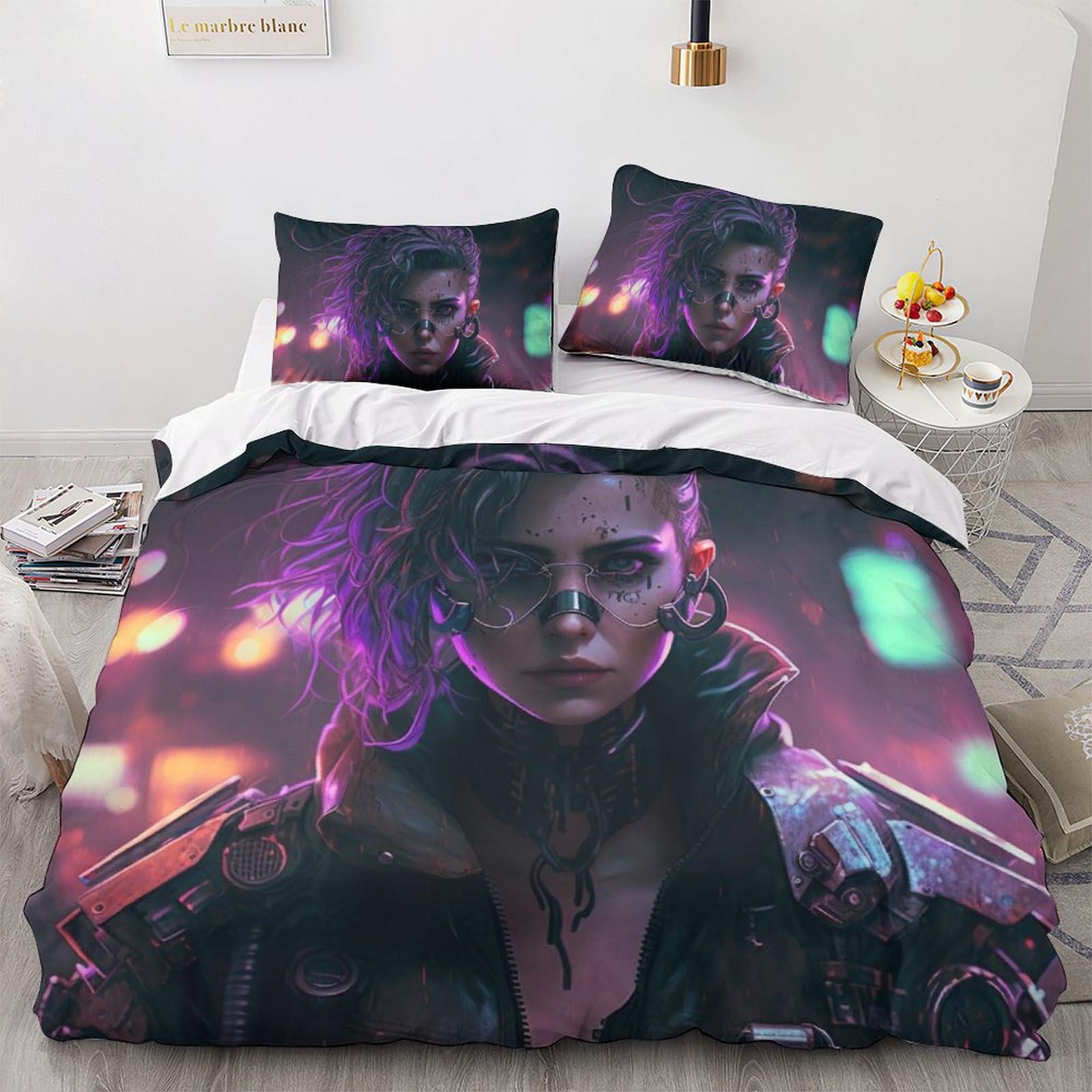 Housse de couette 3 pièces Grim Girl parure de lit double 200x200cm en microfibre
