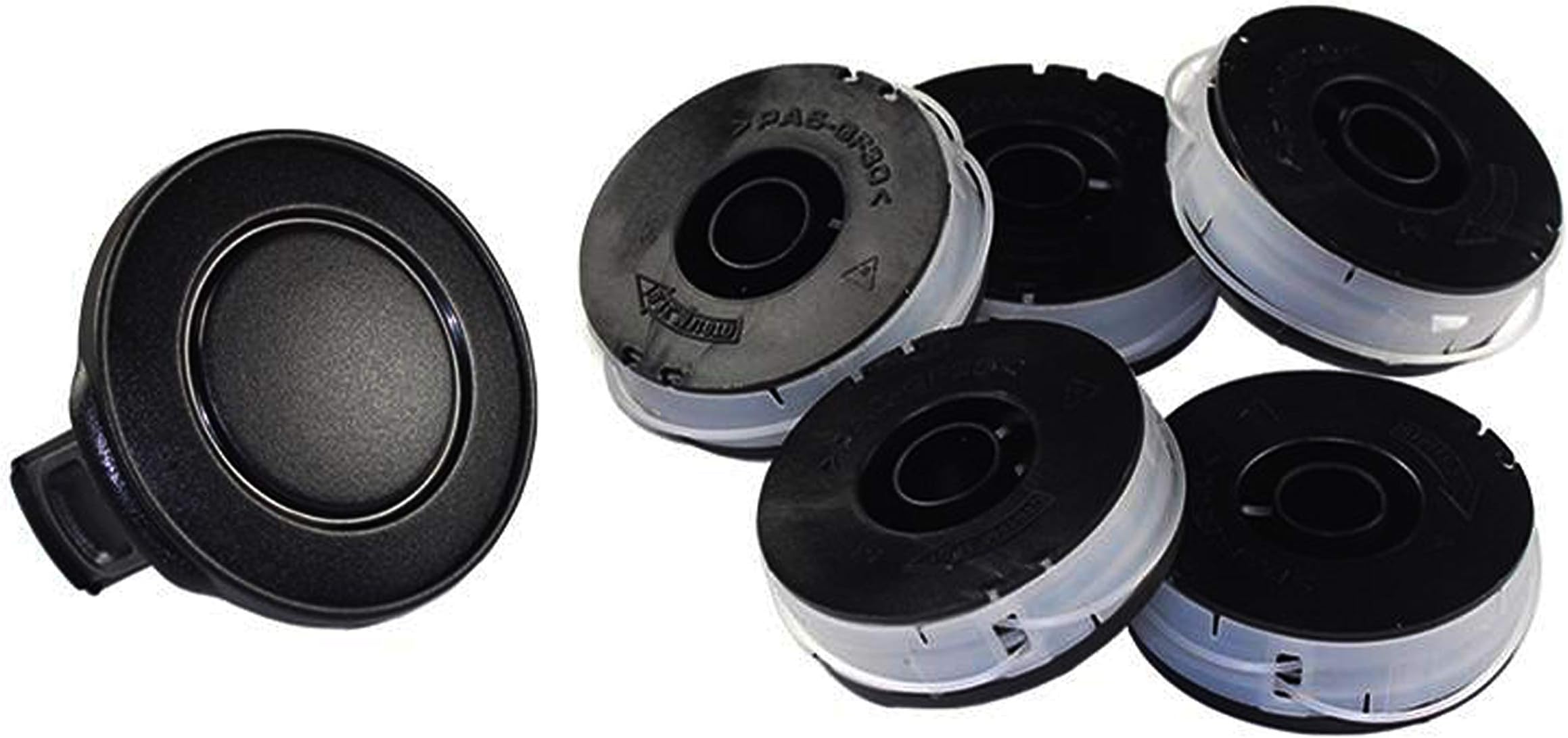 Replacement Spool, Pack of 5 with Hood, Lid, Fits Florabest Grass Trimmer FRT 450 A1 IAN 56211, FRT 450 A1 IAN 68693