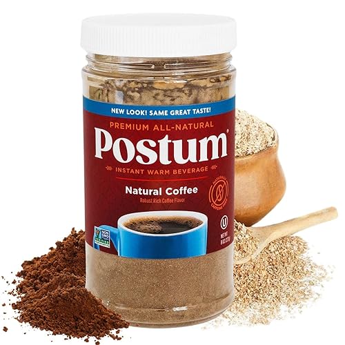Postum - Paquete de mezcla natural de trigo salvado y melaza, sustituto de café, de 8 onzas, sin cafeína, instantáneo, rico, sabroso, saludable,