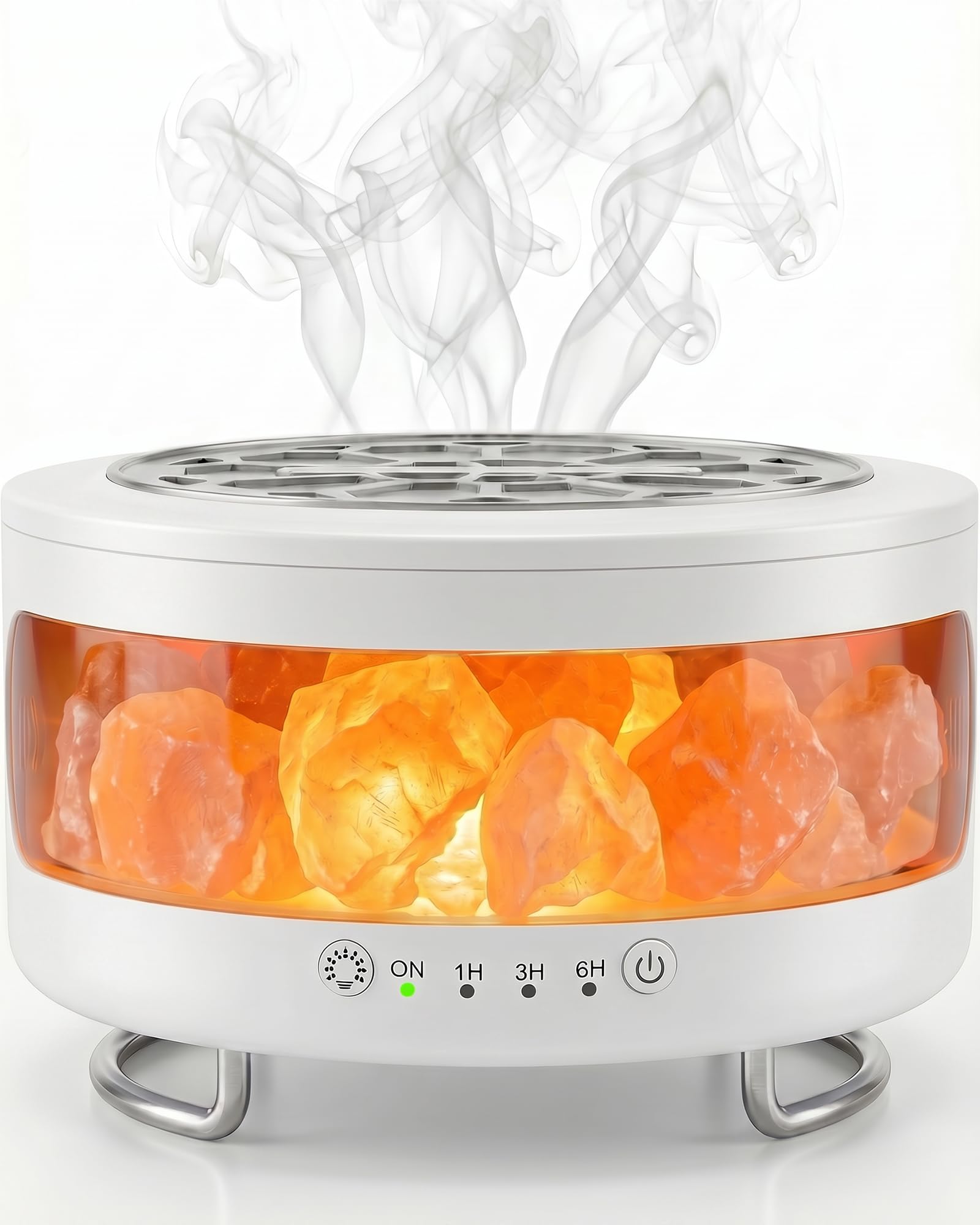 BZGG 4-in-1 Ultrasonic Essential Oil Diffuser & Himalayan Salt Lamp, Humidifier & 7-Color Night Light,Timer,Ultra-Quiet Operation and Auto Shut-Off for Bedroom,Office,Yoga Studio Relaxation, White
