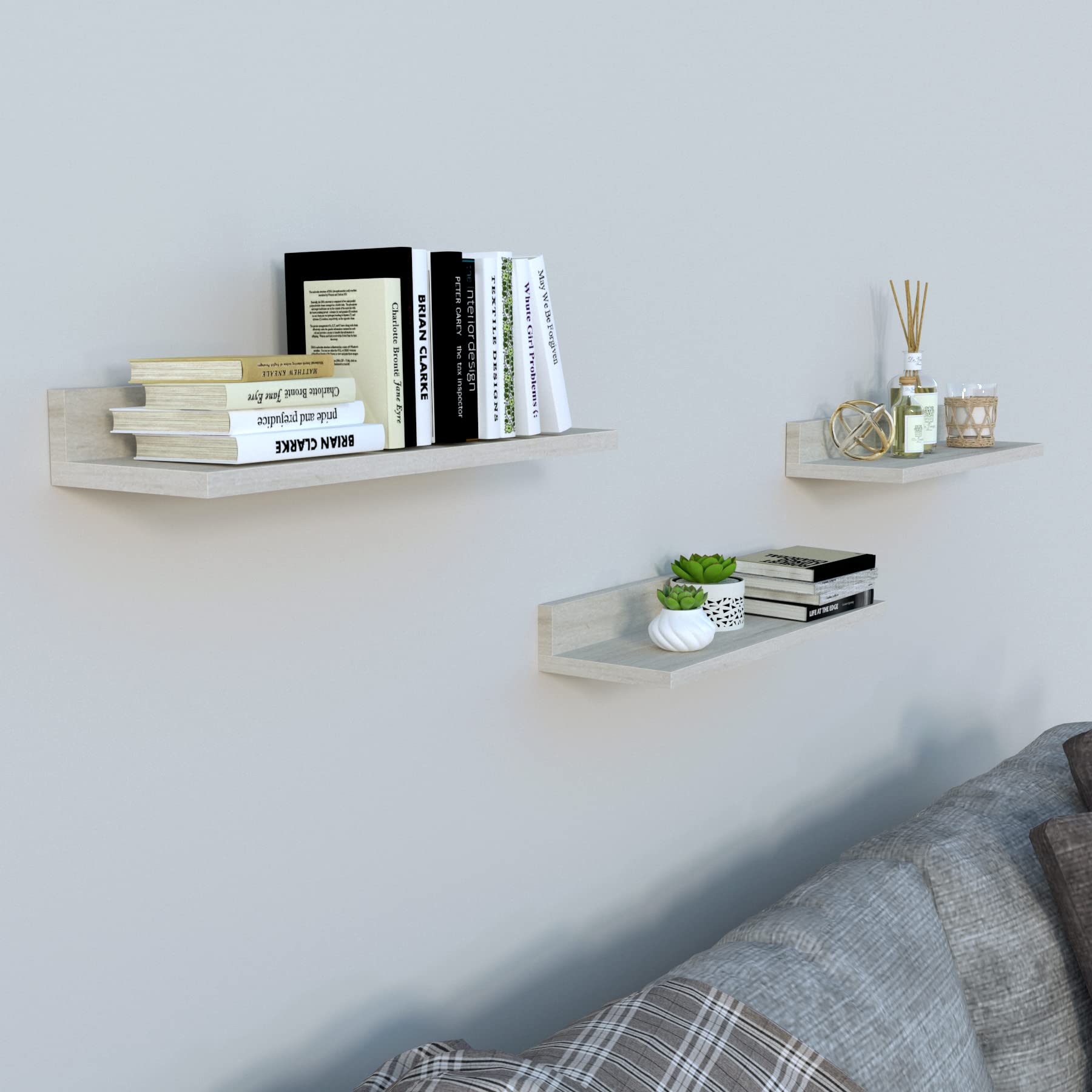 Henor Lote 3 Baldas Pared Madera FSC® 55 x 17 x 7.5 cm. Estantes Flotantes. Colgantes. Sala de Estar. Oficina en Casa. Baño. Cocina Roble Stel