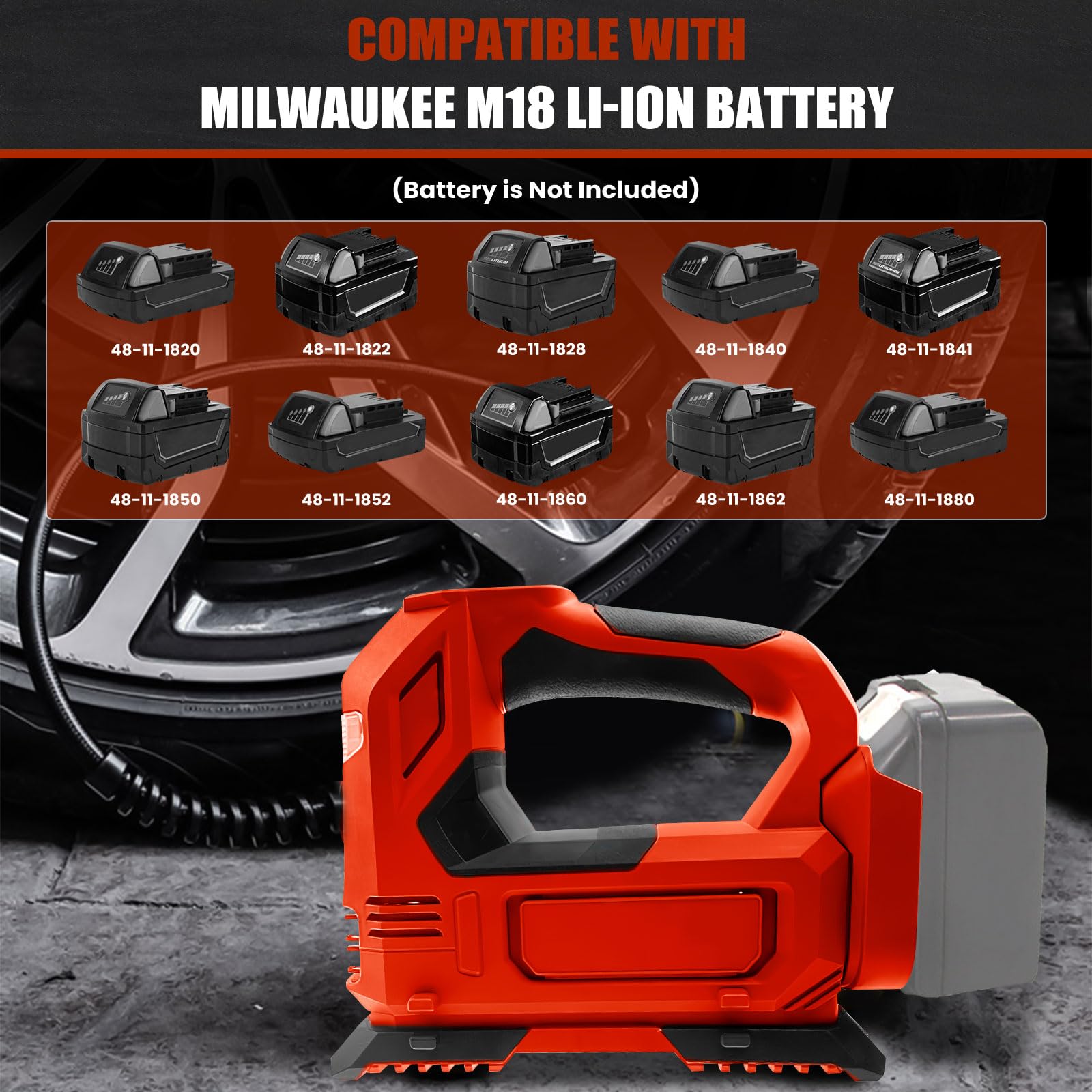 Akku-Kompressor für ‎Milwaukee M18 Akku (ohne Akku, ohne Ladegerät), Tragbare LED-Licht Handheld Luftpumpe mit digitalem Manometer, Elektrische Luftkompressor für Autos, Motorräder, Fahrräder, Sportbä