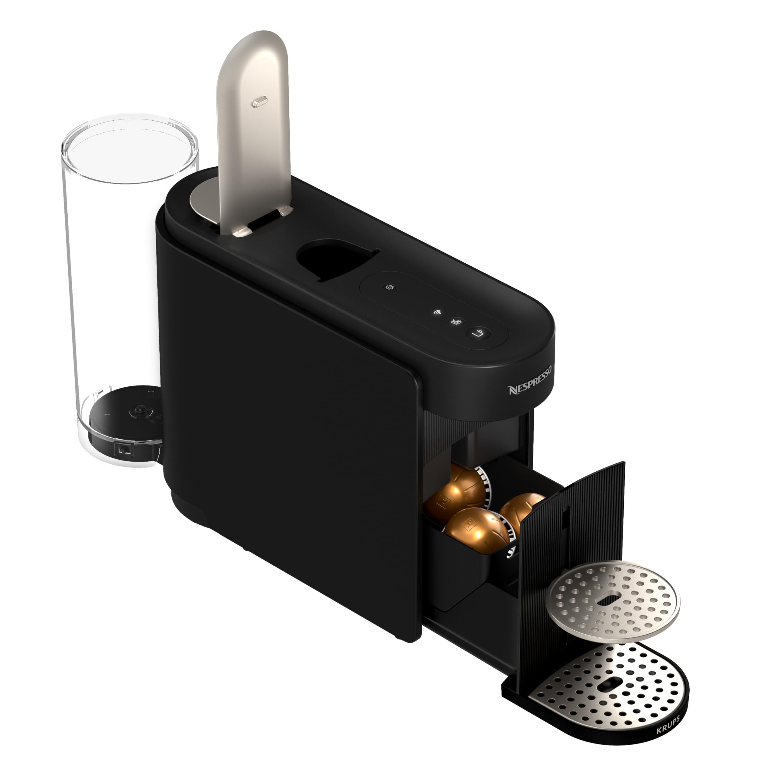 NESPRESSO KRUPS Vertuo Up Schwarz Kapselmaschine, 5 Tassengrößen, 3 Sek. Aufheizzeit, One Touch Kaffee Zubereitung, schwenkbarer Wassertank, Coffee Creations Modus, Kaffeemaschine XN9408