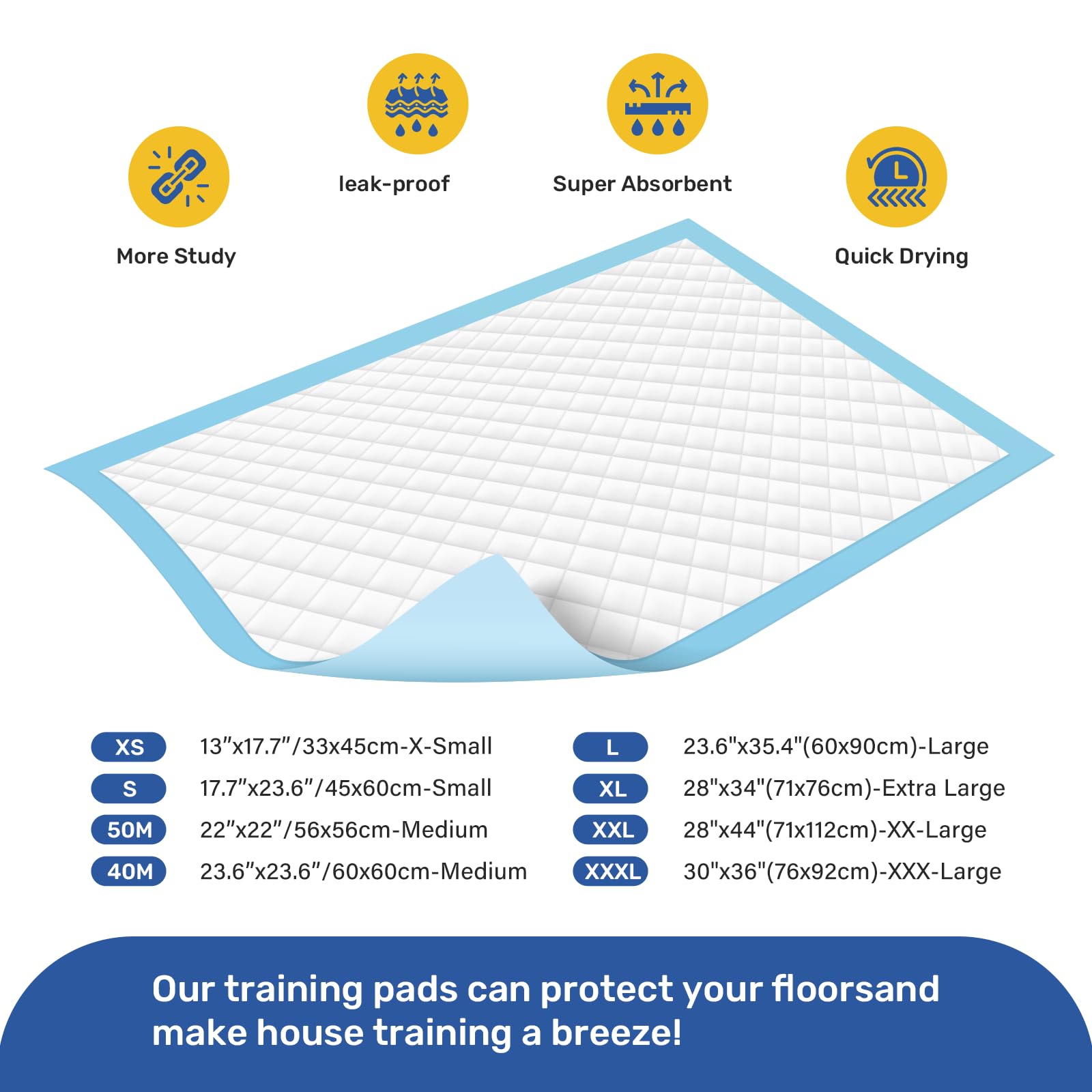 ScratchMe Almohadilla de Entrenamiento Impermeable súper Absorbente para Perros y Cachorros, Almohadilla para Mascotas, 50 Unidades, tamaño pequeño, 17.1 x 23.6 Pulgadas, Azul