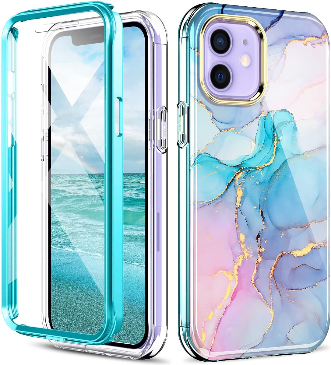 Compatible for iPhone 12/12 Pro Case Built with Screen Protector, Lightweight and Stylish Full Body Shockproof Protective Rugged TPU Case for Apple iPhone 12 6.1inch (Marble)