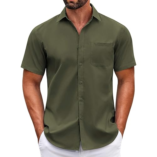 COOFANDY Mens Short Sleeve Casual Button Down Shirts Summer Untucked Dress Shirts with Pocket
