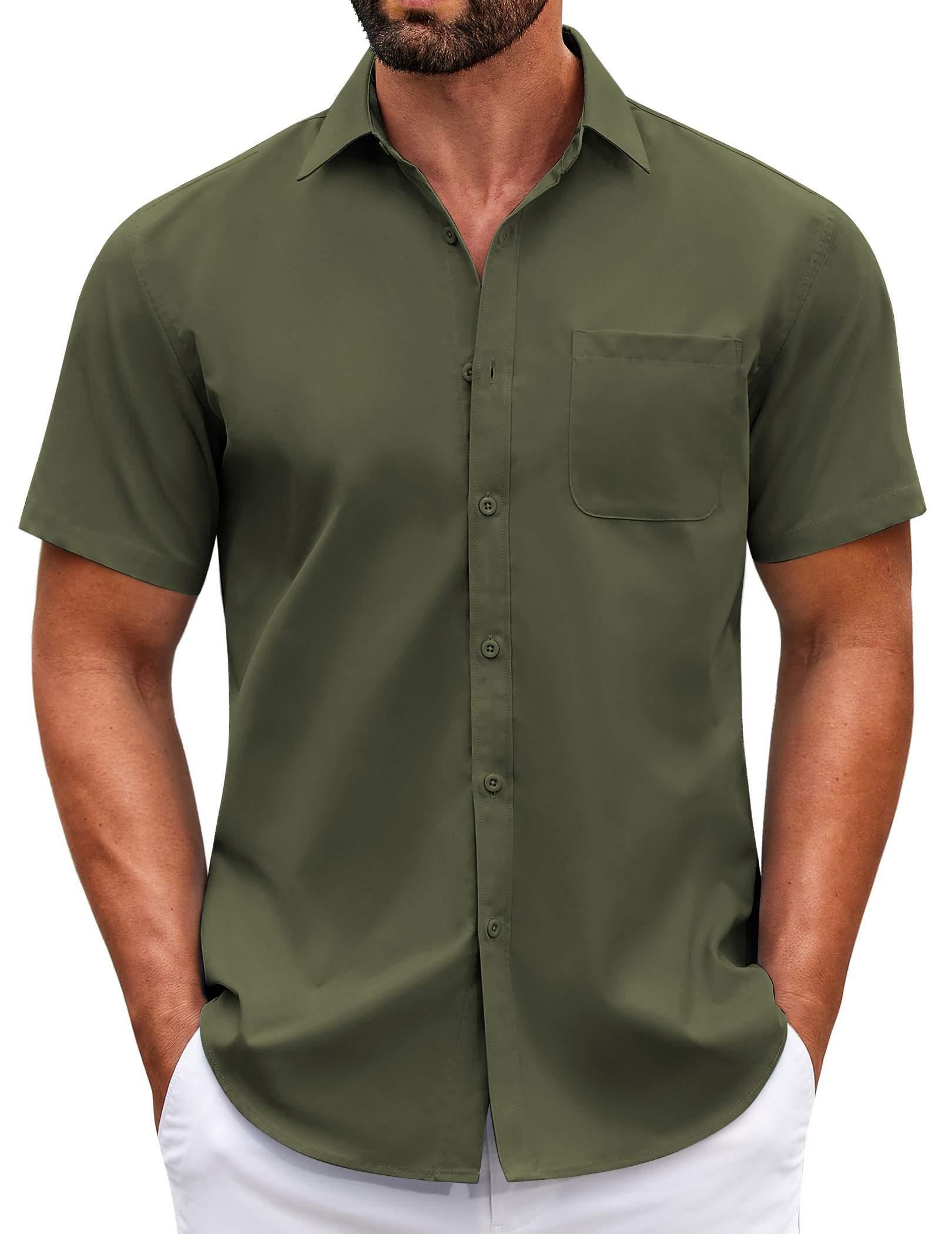 COOFANDY Mens Short Sleeve Casual Button Down Shirts Summer Untucked Dress Shirts with Pocket