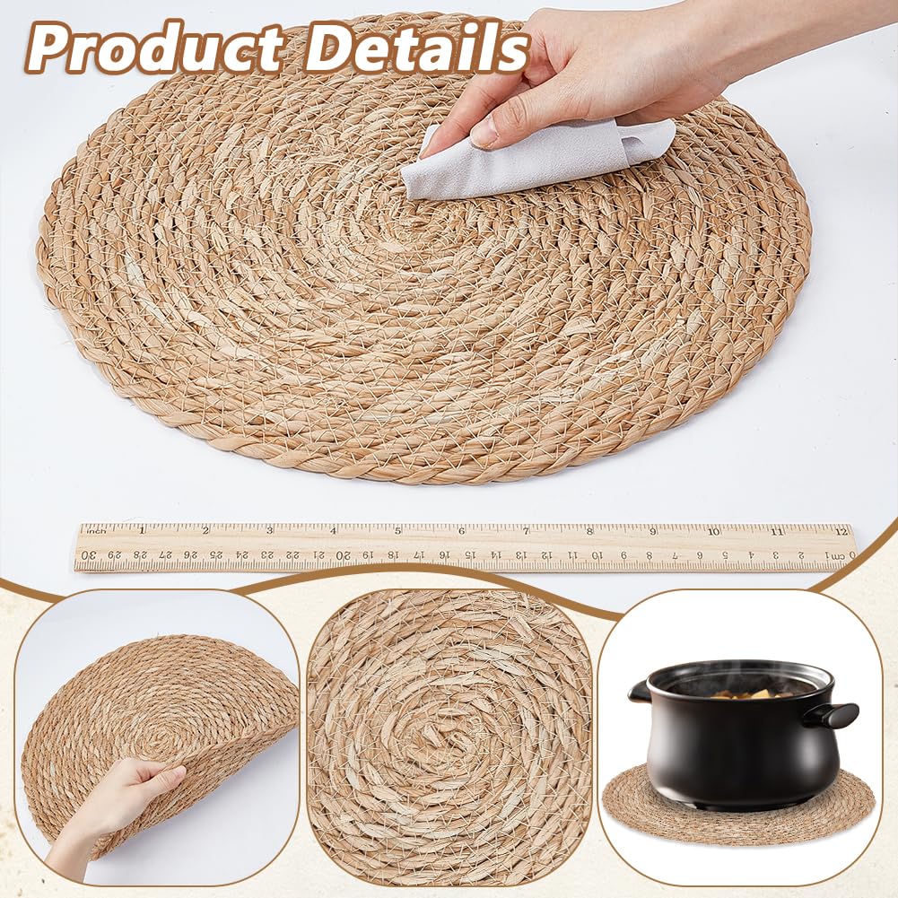 NBEADS 12 Set Gewebte Rattan Tischsets, 34.5cm Boho Gewebte Tischsets Set Tischmatten Mit 12 Stück Holz Serviettenringe Perlen Für Hochzeit Essen Wohnkultur Party Einstellungen