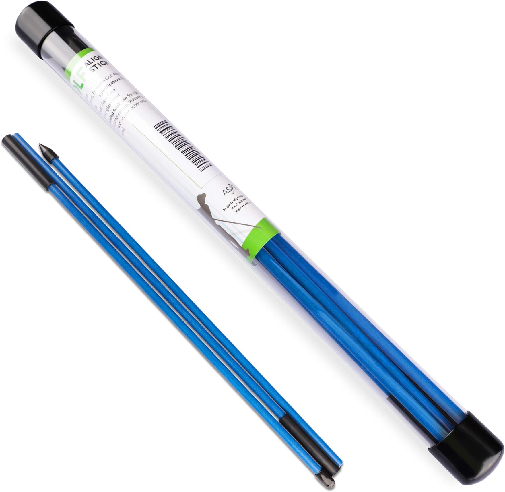 Asyxstar Golf Alignment Sticks - Golf Sticks Alignment Aid 48" Golf Alignment Rods 2 Pack for Aiming, Putting, Full Swing Trainer, Posture Corrector Golf Training aid with Clear Tube Case