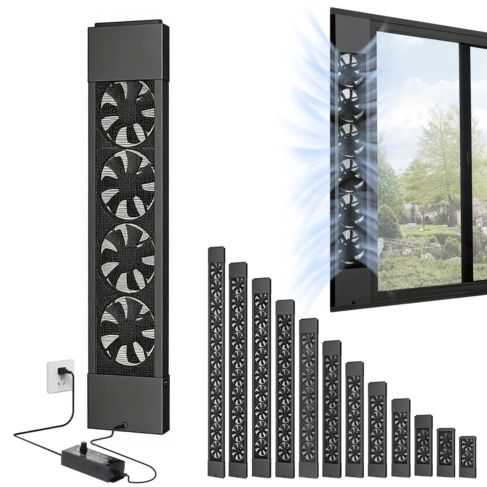 Fensterlüfter mit Abluftventilator - Leiser Regelbarer Abluftventilator für Fenster, für Bad, Küche & Wohnraum, Bohrfreie Montage, Stufenlose Geschwindigkeitsregelung,74~86cm/29.13~33.86in