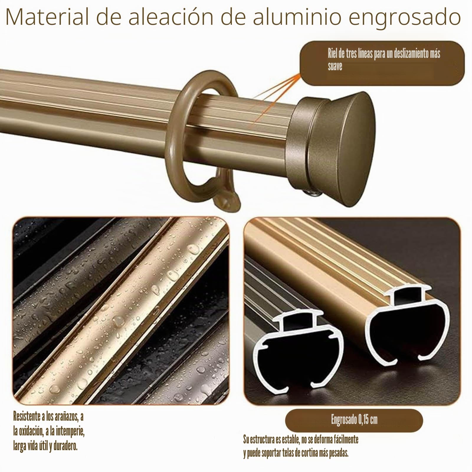 Barra Doble Para Cortinas 100-600cm Rieles Para Cortinas Silenciosa Riel De Cortina De Doble Filas Rieles De Cortina De Aluminio Riel De Cortina Deslizante Montada En La Pared(Gold,0.9m(2.95ft))