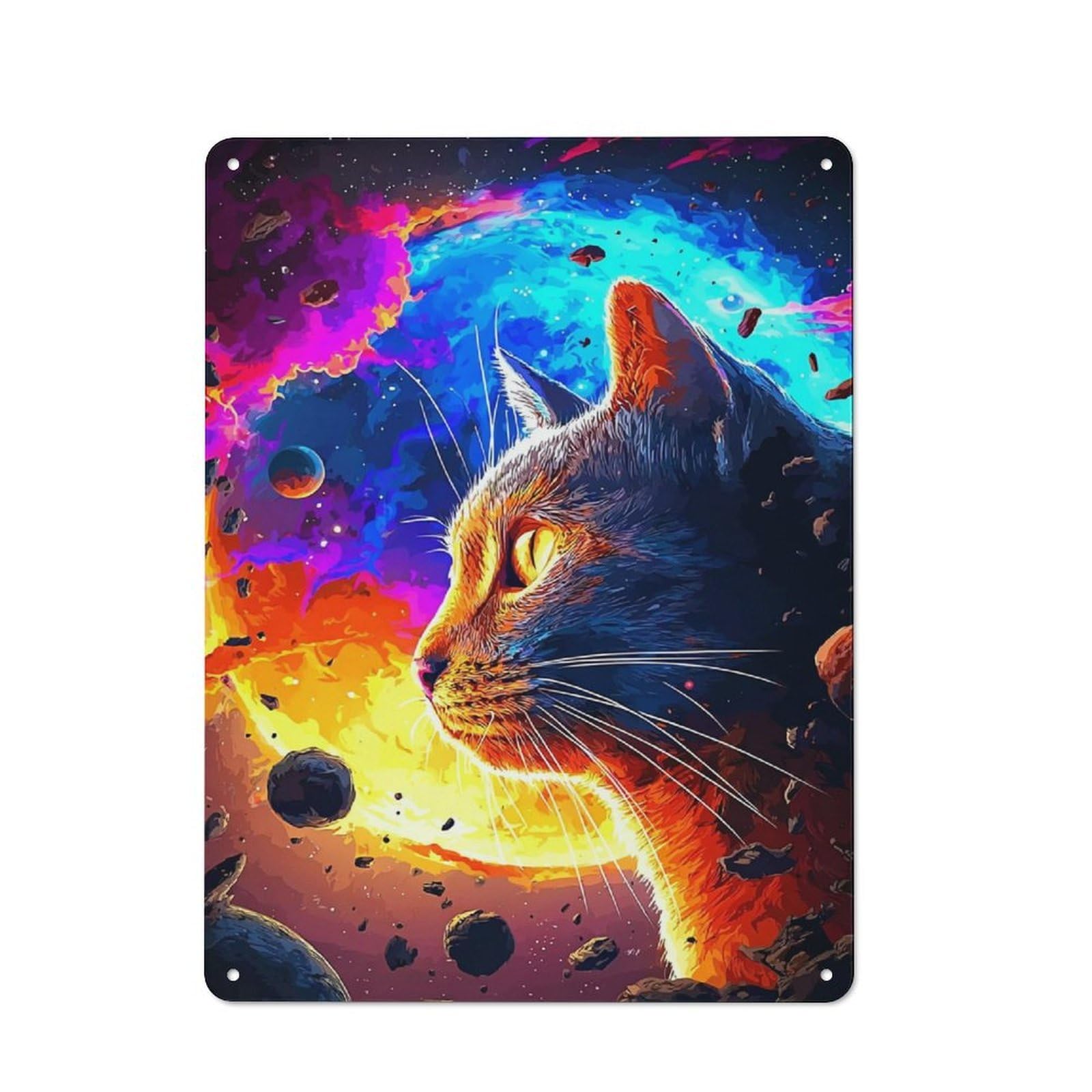 Galactic Cat Dreamscape -3 Metal Wall Art Sign 40x30cm, Vintage Vintage Wall Decor for Lounge, Study, Pub Or Wall Gallery