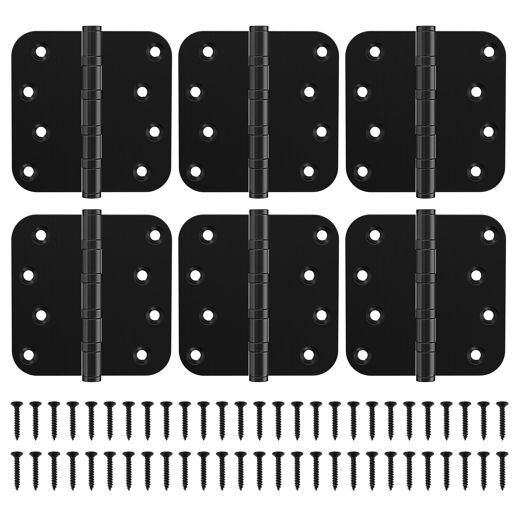 KOLET Ball Bearing Door Hinges, 4 x 4 Inch, 5/8" Radius,Matte Black, 6 Pack