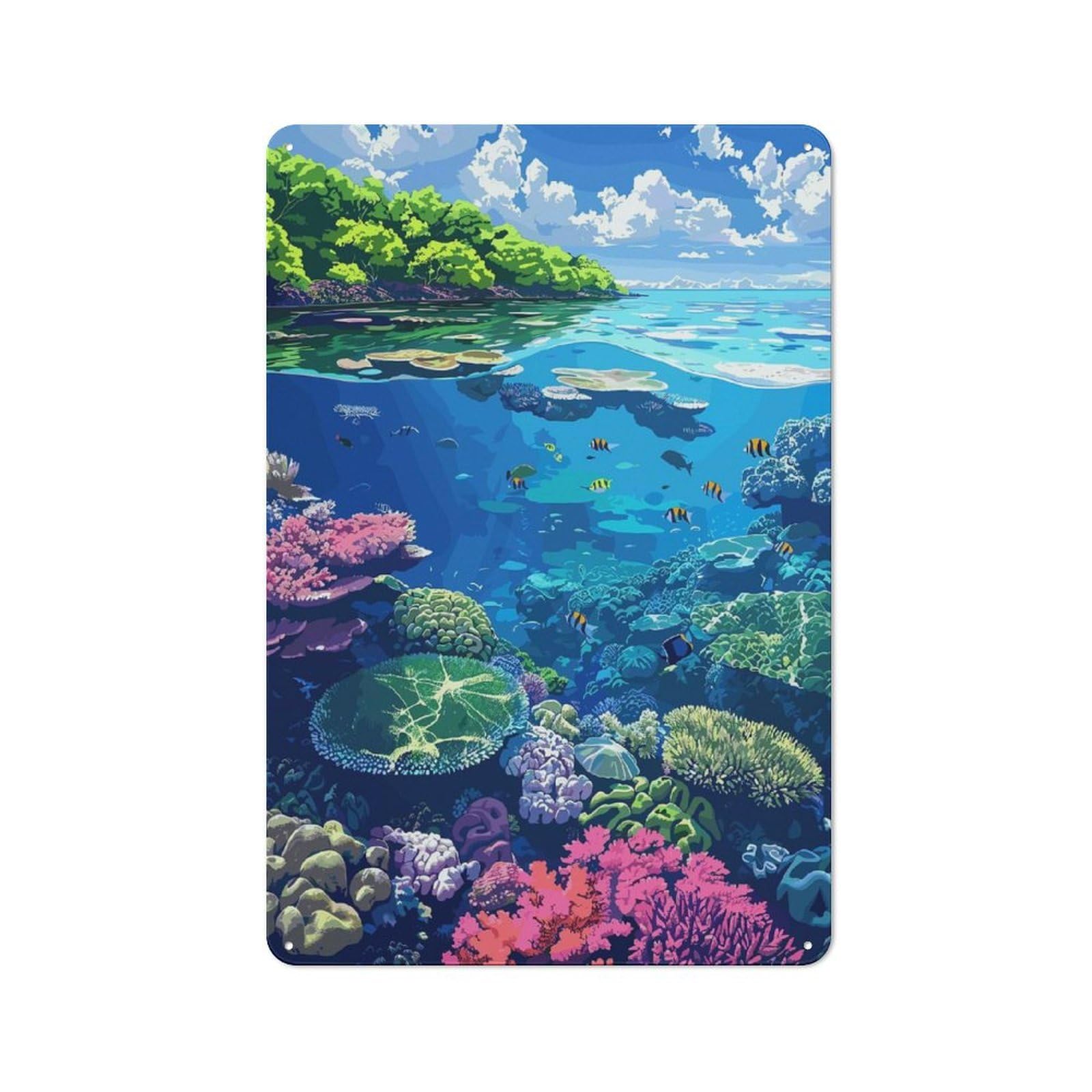Junmoney Vibrant Coral Reef Ecosystem Illustration Cafe Style Metal Wall Decor 30X20cm, Vintage Metal Sign For Takeaway, Bar, Kitchen Or Counter Area