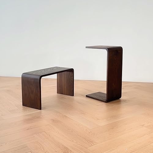 Miniatura 6 de COZYMATIC Carlisha - Mesa auxiliar en forma de C para sofá, mesa auxiliar con marco de madera maciza para sala de estar, mesa auxiliar para