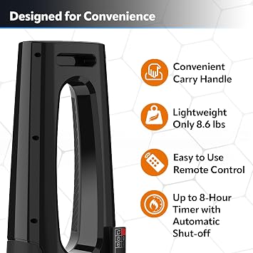 Lasko Oscillating Bladeless Ceramic Tower Space Heater for Home with Enhanced Safety, Adjustable Thermostat, Timer and Remote Control, 38.05 x 9.19 x 7.0, Black, 1500W, CW210