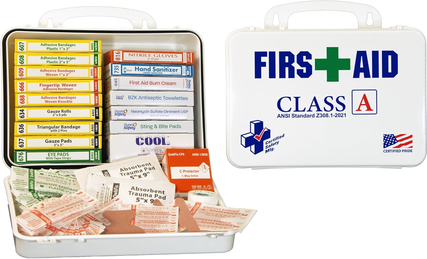 Certified Safety Mfg Class A 21 Plus - 138pc USA-Made ANSI & OSHA Compliant First Aid Kit - Emergency Medical Supplies for Minor Injuries - First Aid Kits for Businesses, Homes, & More