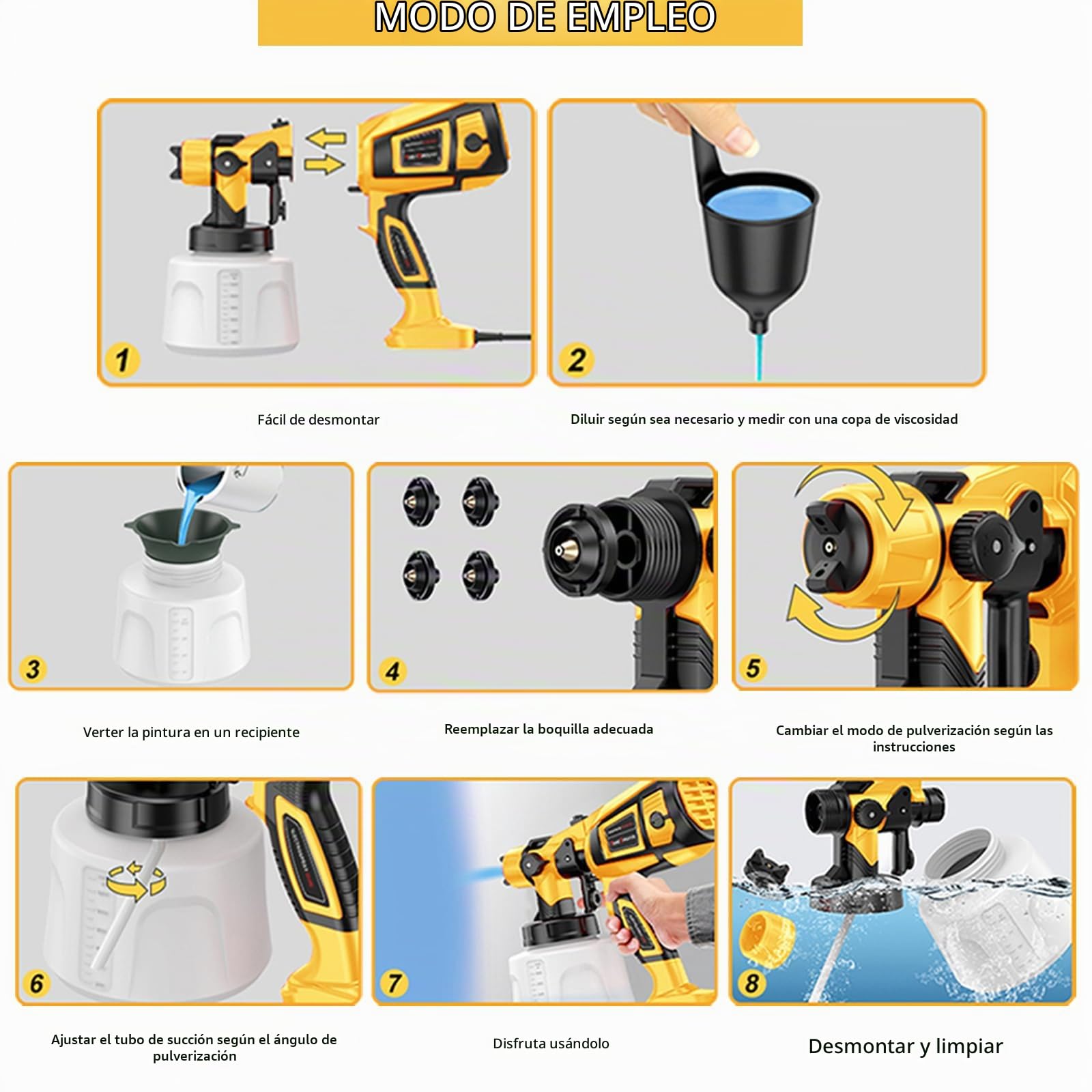 TOPALL Pistola Pintura Electrica,Pistola Pintar Electrica Pulverizador de Pintura,con 5 Boquillas y 3 Patrones Pistola para Pintar Paredes y Techos,850W 32000PRM 1400ML HVLP