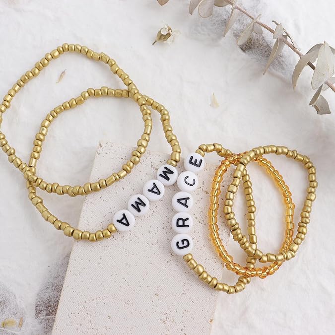 Gold Beaded Initial Mom Bracelet for Women