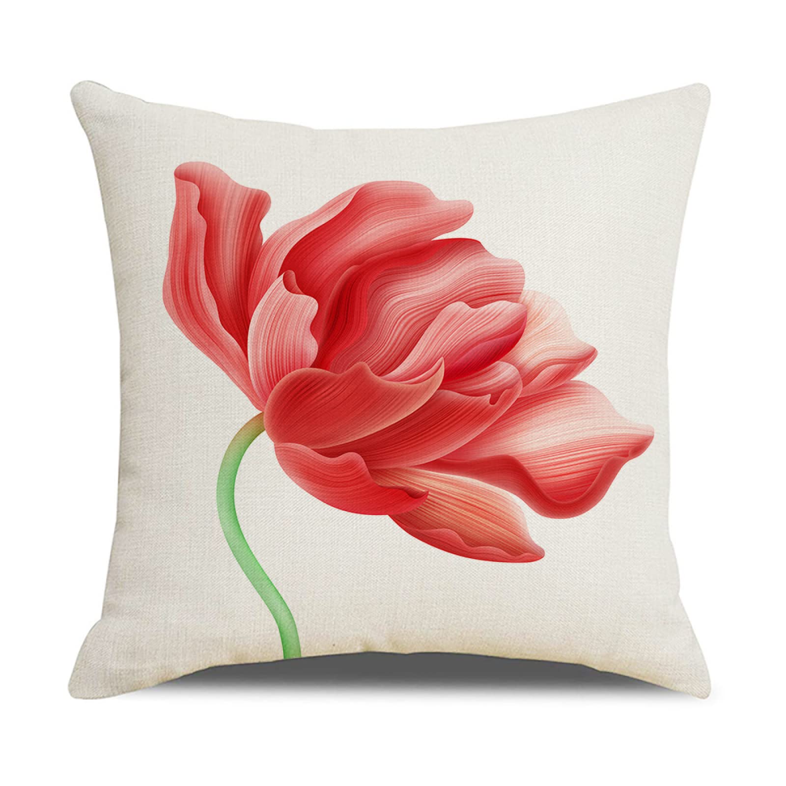 Cushion Covers 50cm x 50cm Red Flower Decorative Pillows with Invisible Zipper Garden Cushions Square Linen Scatter Cushions Comfortable Breathable Pillow Cover