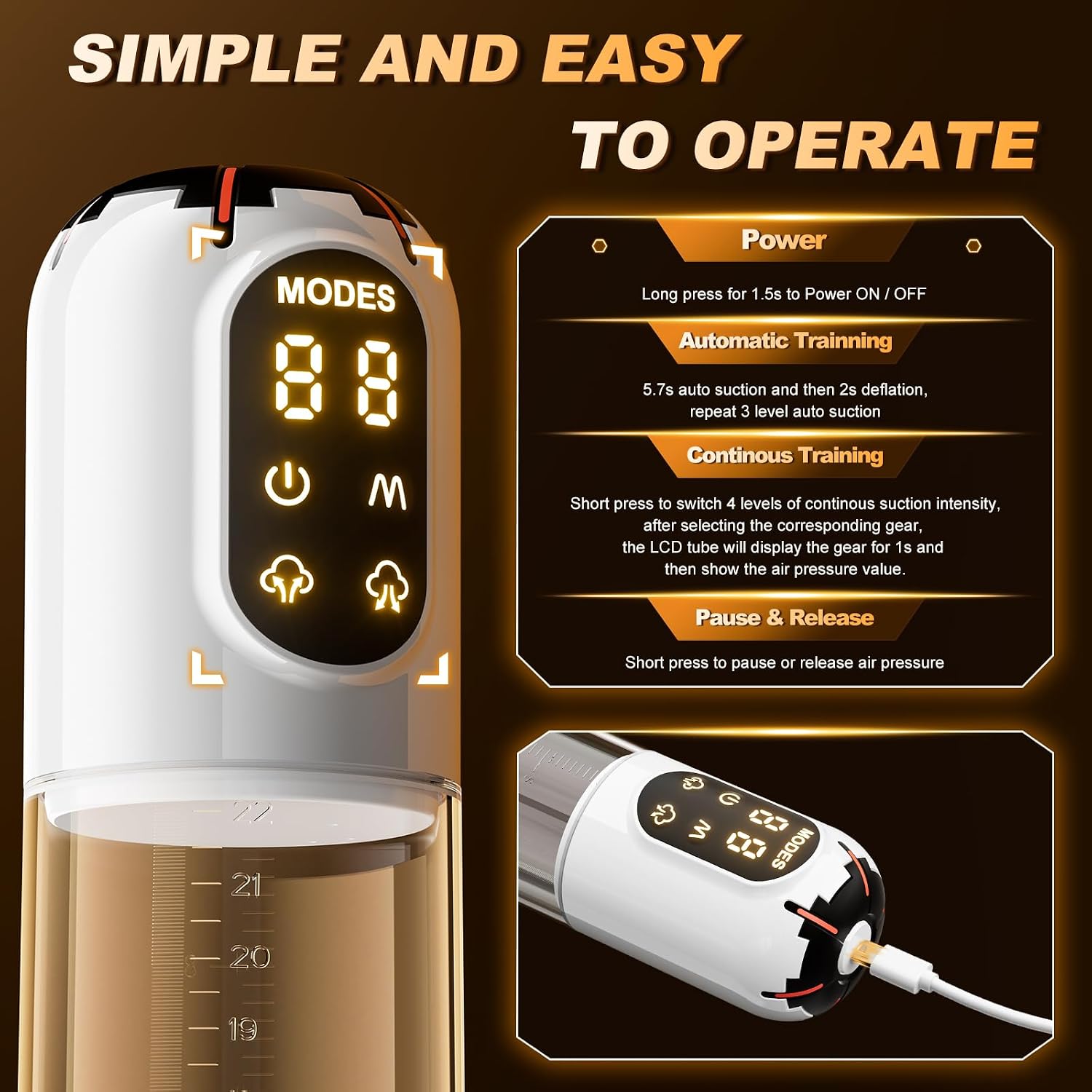 Electric Penis Pump for Men, Vacuum Pump with LED Display, 4 Modes, 6 Rings