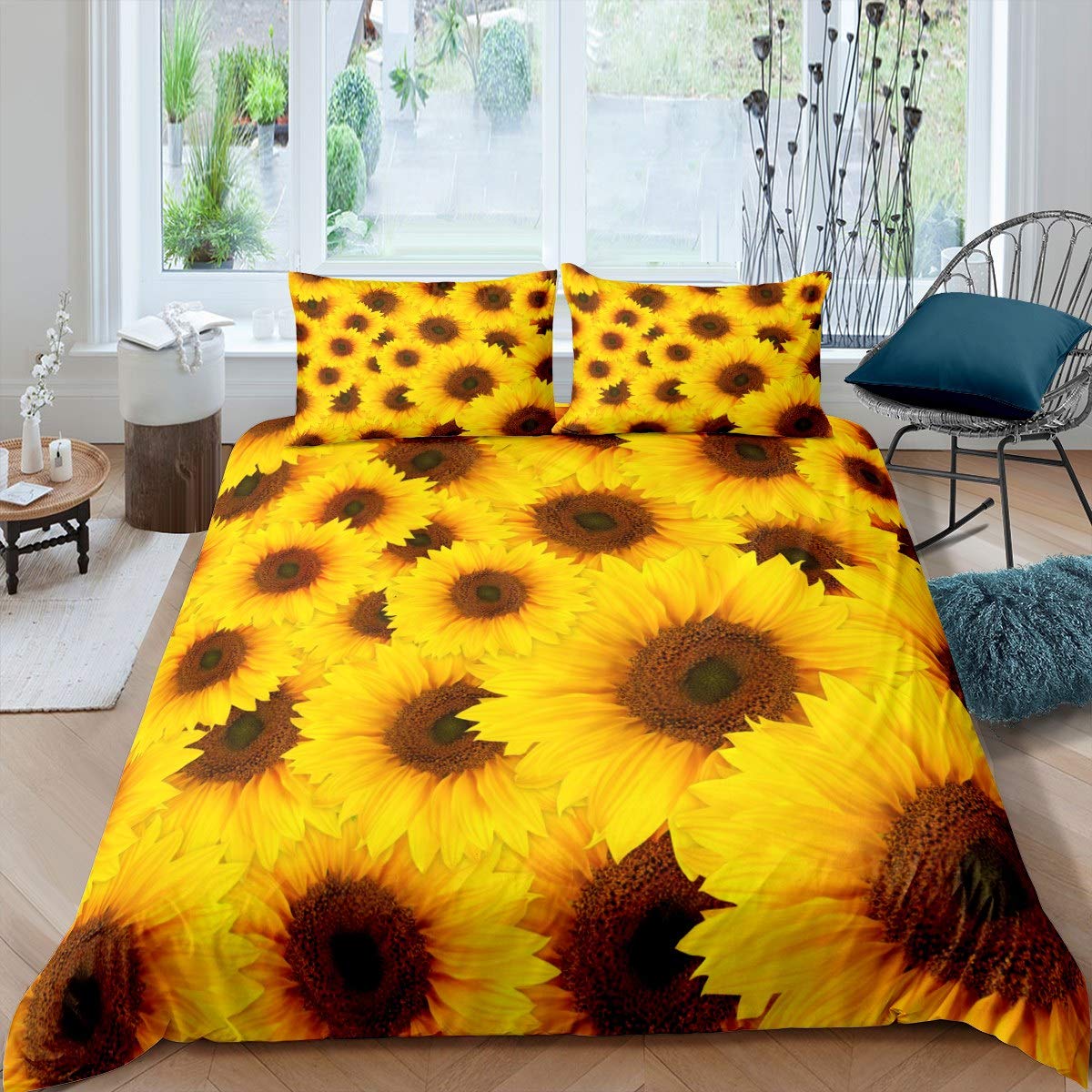 Loussiesd Sunflower Comforter Cover Set Yellow Flowers Printed Bedding Set Botanical Floral Duvet Cover Set for Kids Women Adults Plants Nature Quilt Cover Bedroom Collection 2Pcs Single Size โ image 1