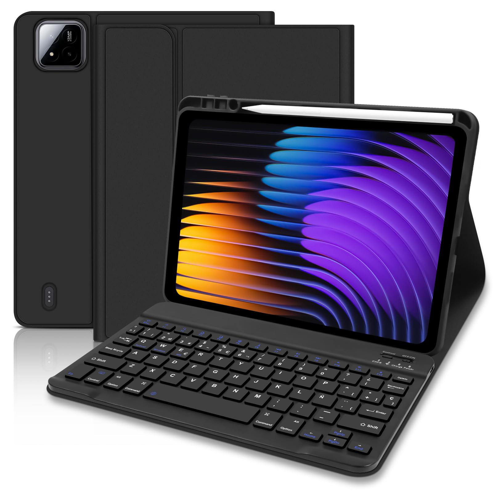 Funda con Teclado para XIAOMI Tableta Pad 7 de 11,2 Pulgadas, Xiaomi Pad 7 Pro Funda Teclado, [Español] Funda Protectora para Extraíble con Portalápices para Tablet Xiaomi Pad 7(Negro)