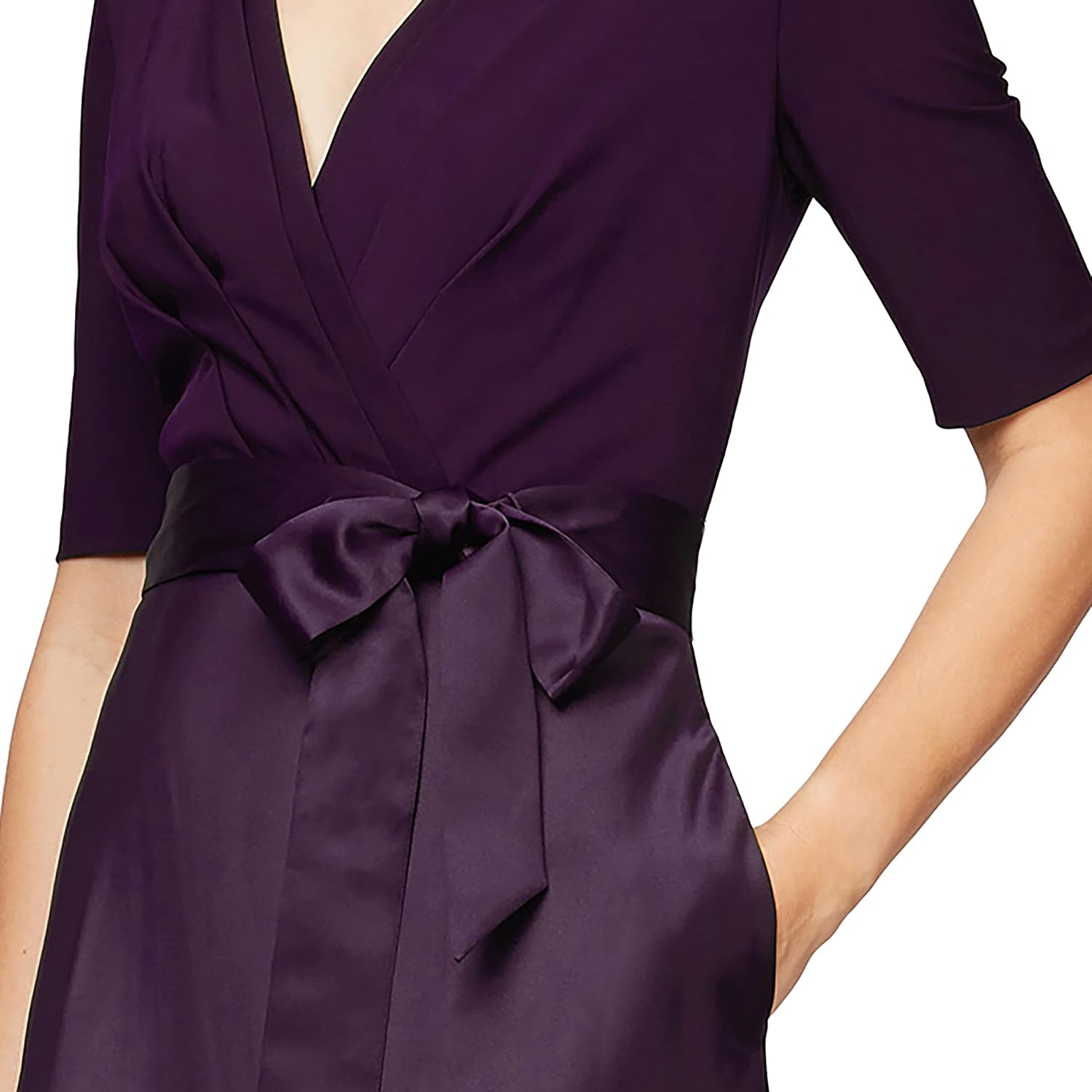 Alex Evenings Womens Satin Ballgown Formal Event Dress with Pockets and Tie Belt (Petite and Regular Sizes) - Image 3