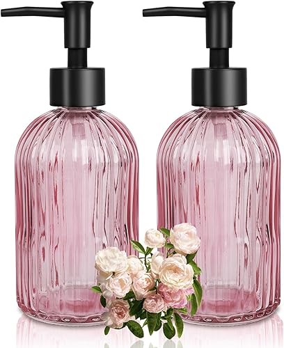 Miniatura 9 de 2 dispensadores de jabón de vidrio transparente con bomba, dispensador de jabón recargable de 11 oz con diseño de diamante para lavado de manos,