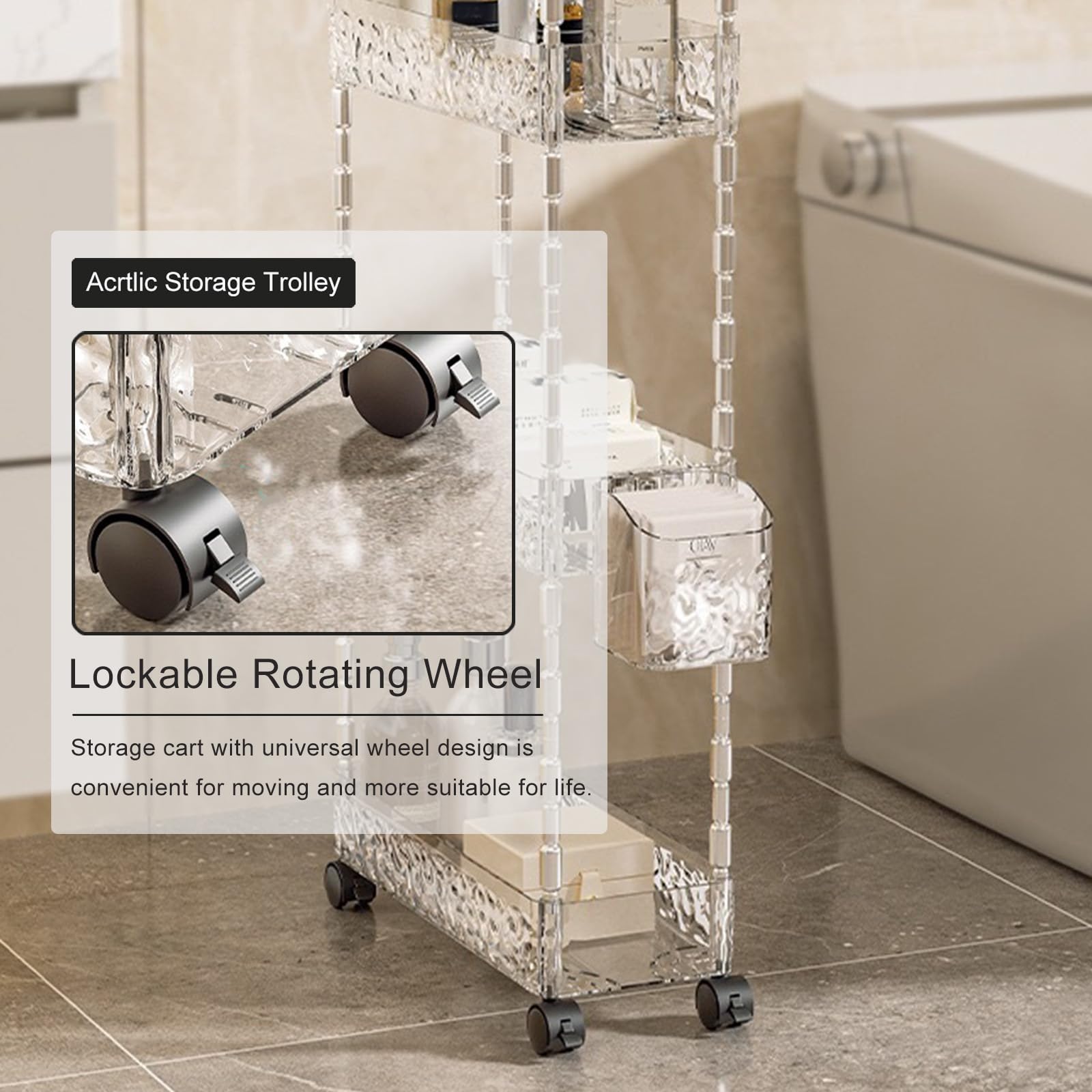 Carrito de almacenamiento, estantería móvil con cerradura para cocina y baño, 2-4 niveles, diseño delgado para una organización eficiente