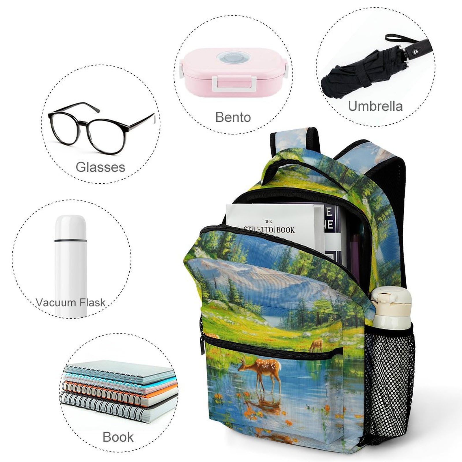 Montañas nevadas Mochila Escolar Infantil Hermosos Paisajes Morrals Con Bolsillos Laterales Bolsa Para Colegio Viaje Cámping Para Niñas Y Niños One Size