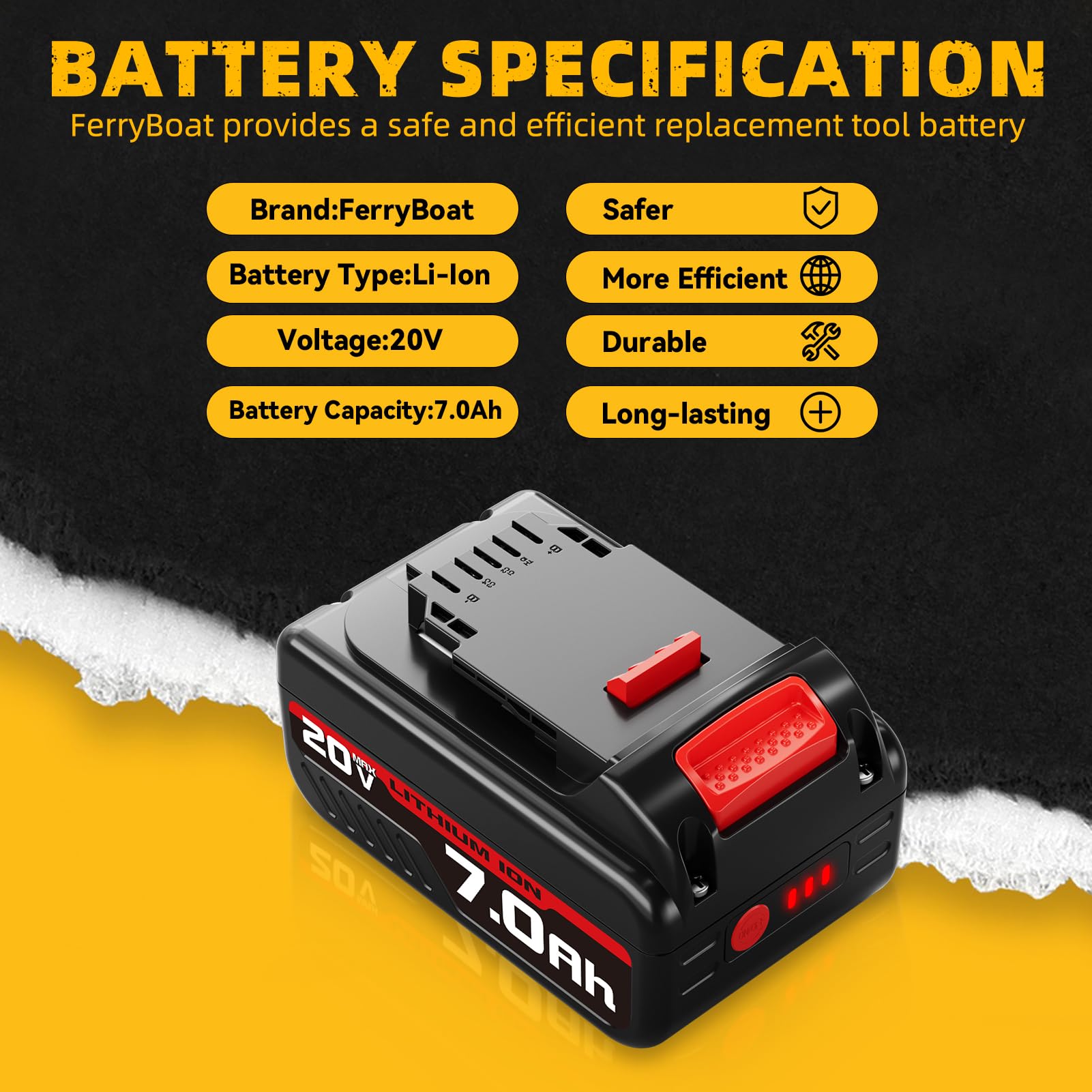 Batería Recambio Para Herramientas DeWalt 20V Max - 7.0Ah, Compatible Con DCB112, DCB203, DCB204, DCB206, Incluye Cargador