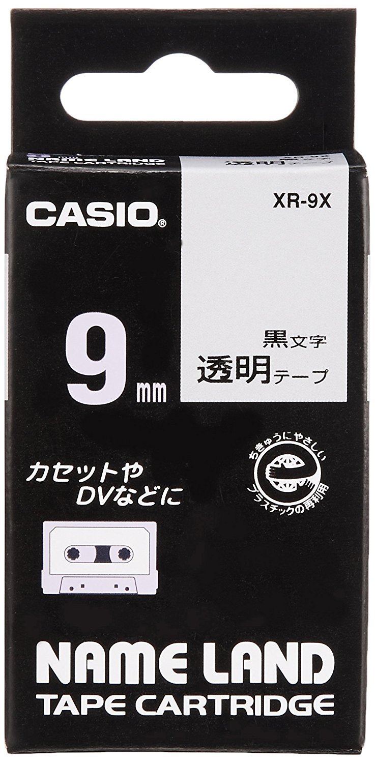 Casio XR-9X-S-DJ/XR-9X1-W-DJ Label Printer Tape (Black Ink Clear)