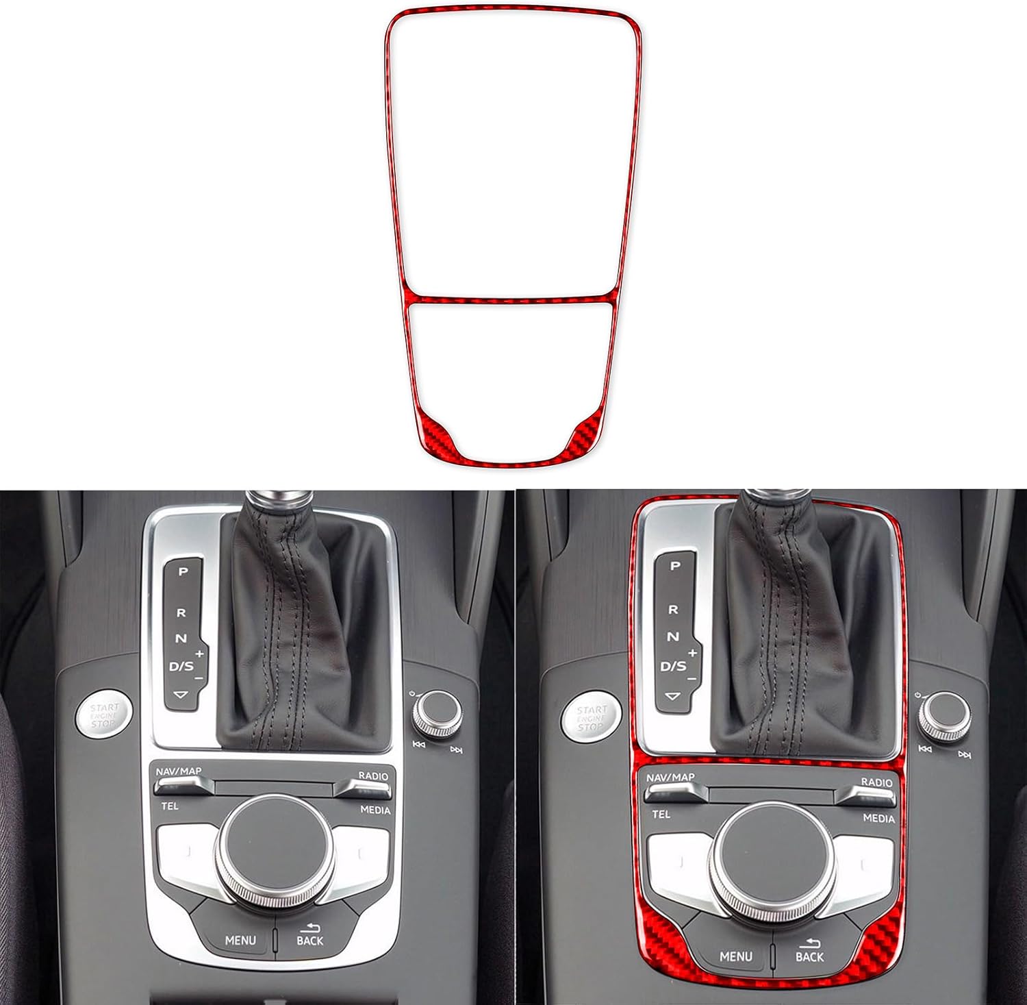 Generic Real Premium Carbon Fiber Decor Compatible with Audi A3 S3 RS3 8V 2013 2014 2015 2016 2017 2018 2019 Car Automatic Gear Shift Panel Decal Frame Auto Interior Accessories Sticker Red