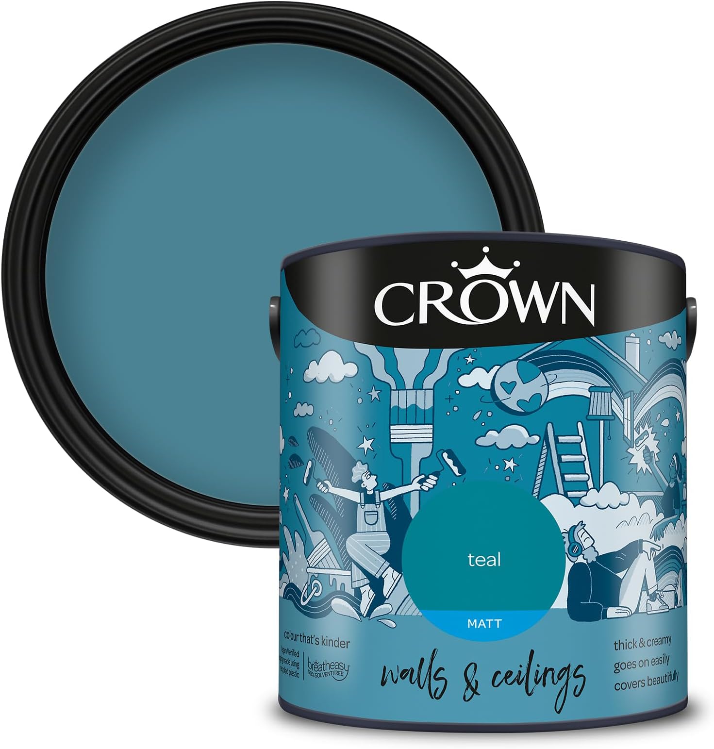 Crown Walls and Ceilings Matt Emulsion 2.5L - Teal
