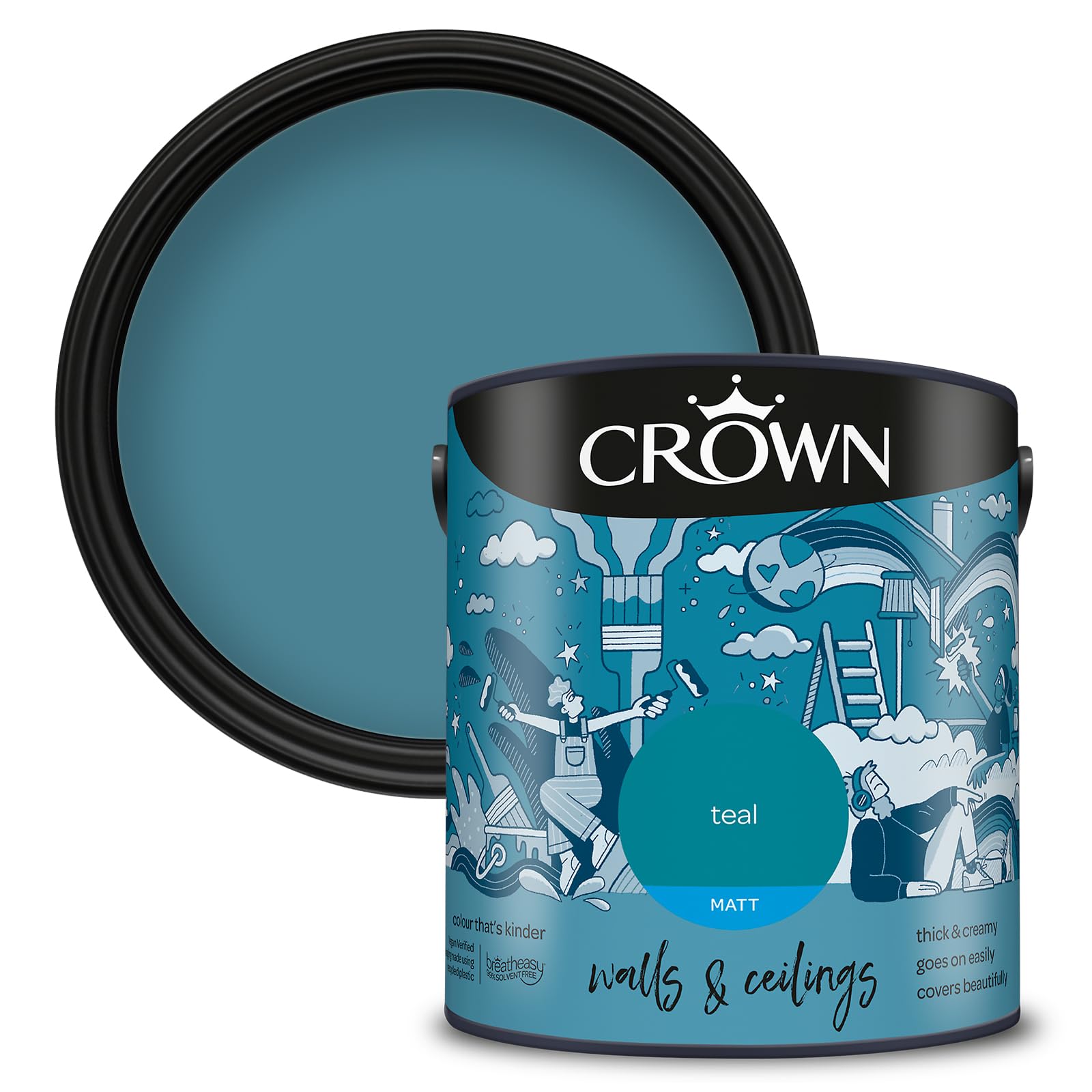 Crown WALLS & CEILINGS Teal Matt Emulsion Paint 2.5L