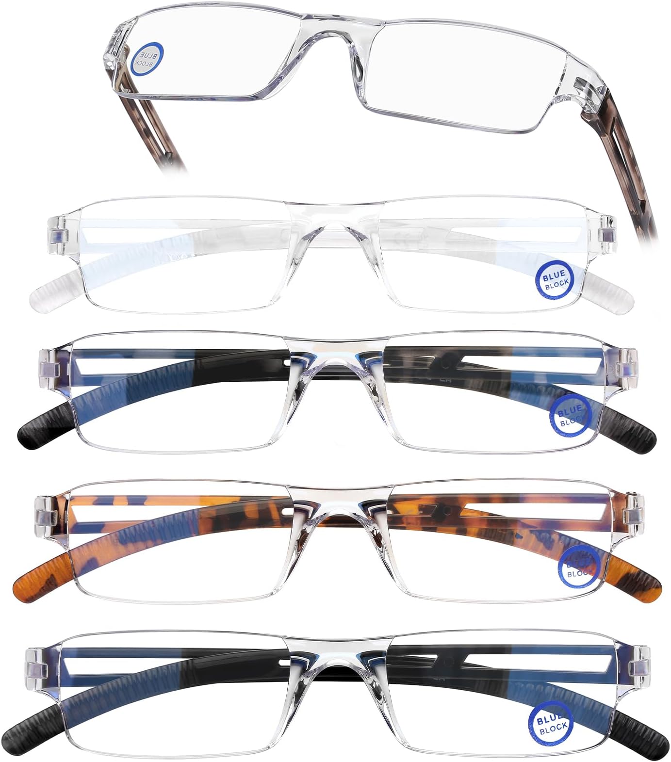 AQWANO 5 Pack Rimless Reading Glasses Women Men Blue Light Block, Lightweight Clear Frames Computer Readers Anti Glare