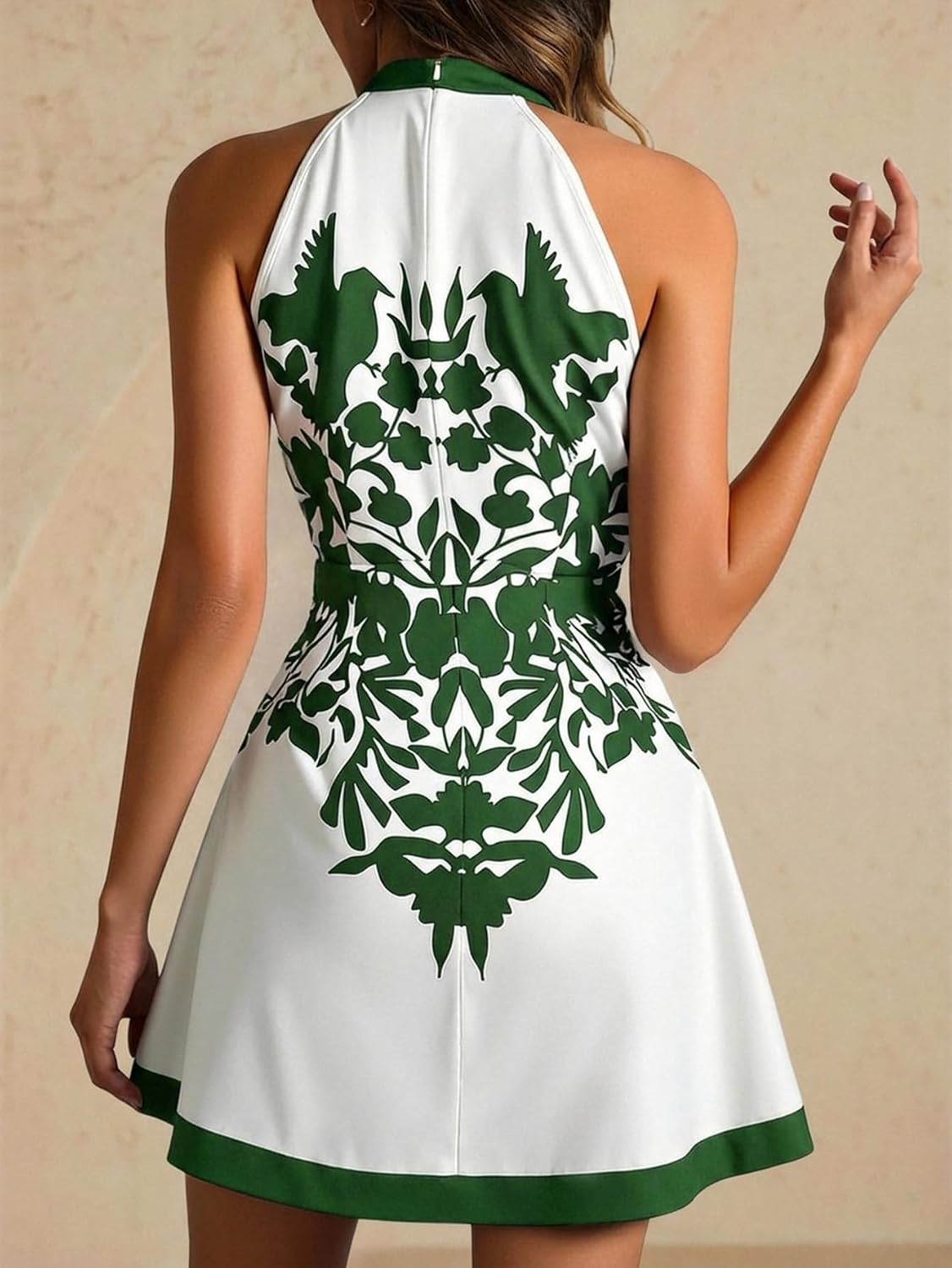 Women's Retro Print Halter Romper | Elegant Split Front, Sleeveless, Evening Party, Short Jumpsuits