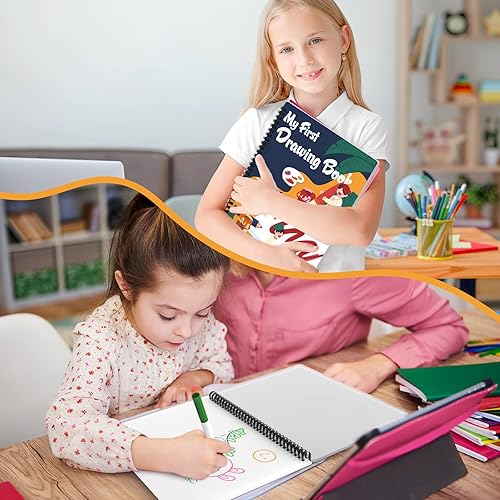 Miniatura 5 de Juego de libros de dibujo para niños, hojas reutilizables de borrado en seco con 10 marcadores, libro de práctica de escritura a mano, libro de