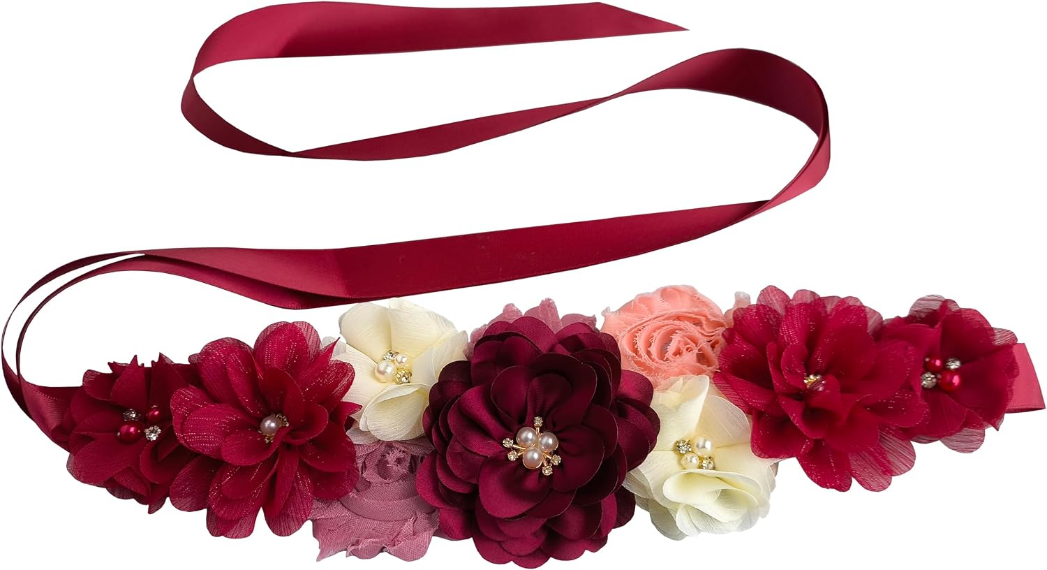 Maternity Flower Sash Belt Wine Red,Flower Sash for Pregnancy, Burgundy Belts Women for Dress