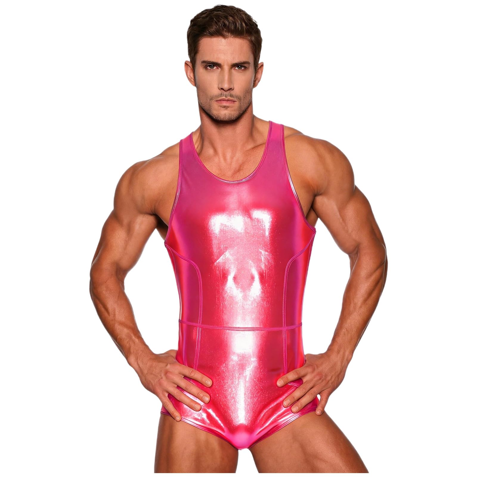 YiZYiF Men Jockstraps Leotard Wrestling Singlet Rave Outfits Pink S