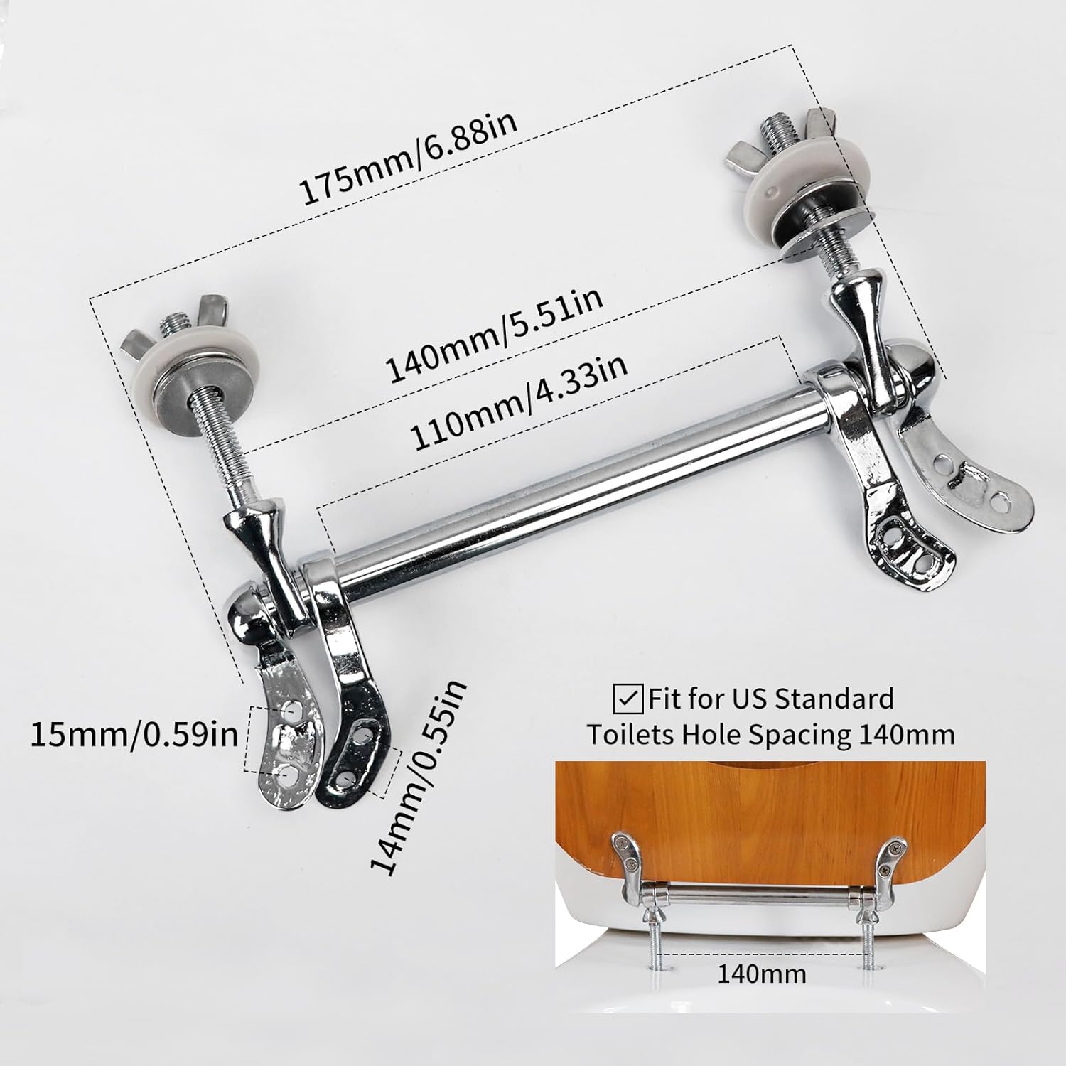 Toilet Seat Hinges, Resistant Chrome Finish, Fixed 140mm Standard Toilets Hole Distance, Easy Installation, Replacement Parts for Wood Toilet Seats (MFH01)