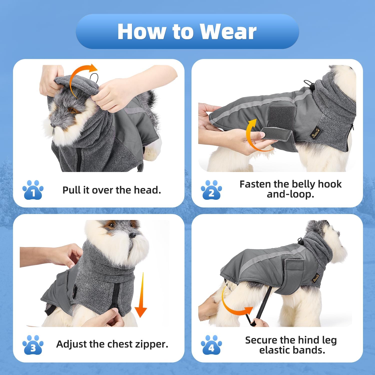 SlowTon Winter Dog Coat, Warm Polar Fleece Lining Doggie Outdoor Jacket with Turtleneck Scarf Reflective Stripe Adjustable Waterproof Windproof Puppy Vest Soft Pet Outfits (M,Grey)