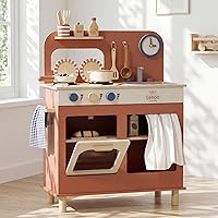 Lehoo Castle Wooden Play Kitchen for Toddlers 1-3, Compact Pretend Kitchen Playset with Food, Pots & Pans Accessories
