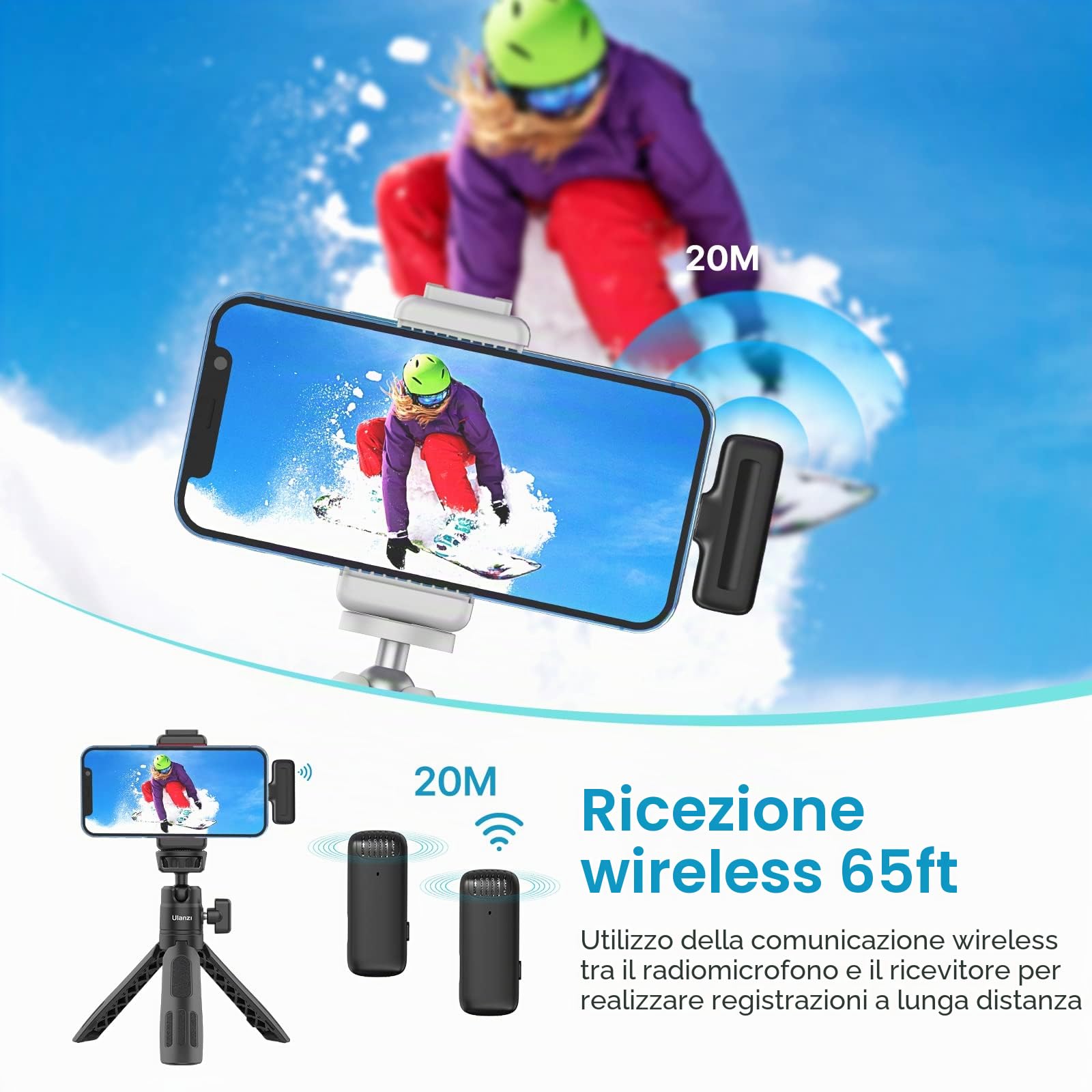 ULANZI J12 Microfono Wireless Smartphone Smartphone con Connessione Lightning Compatibile con iPhone e iPad