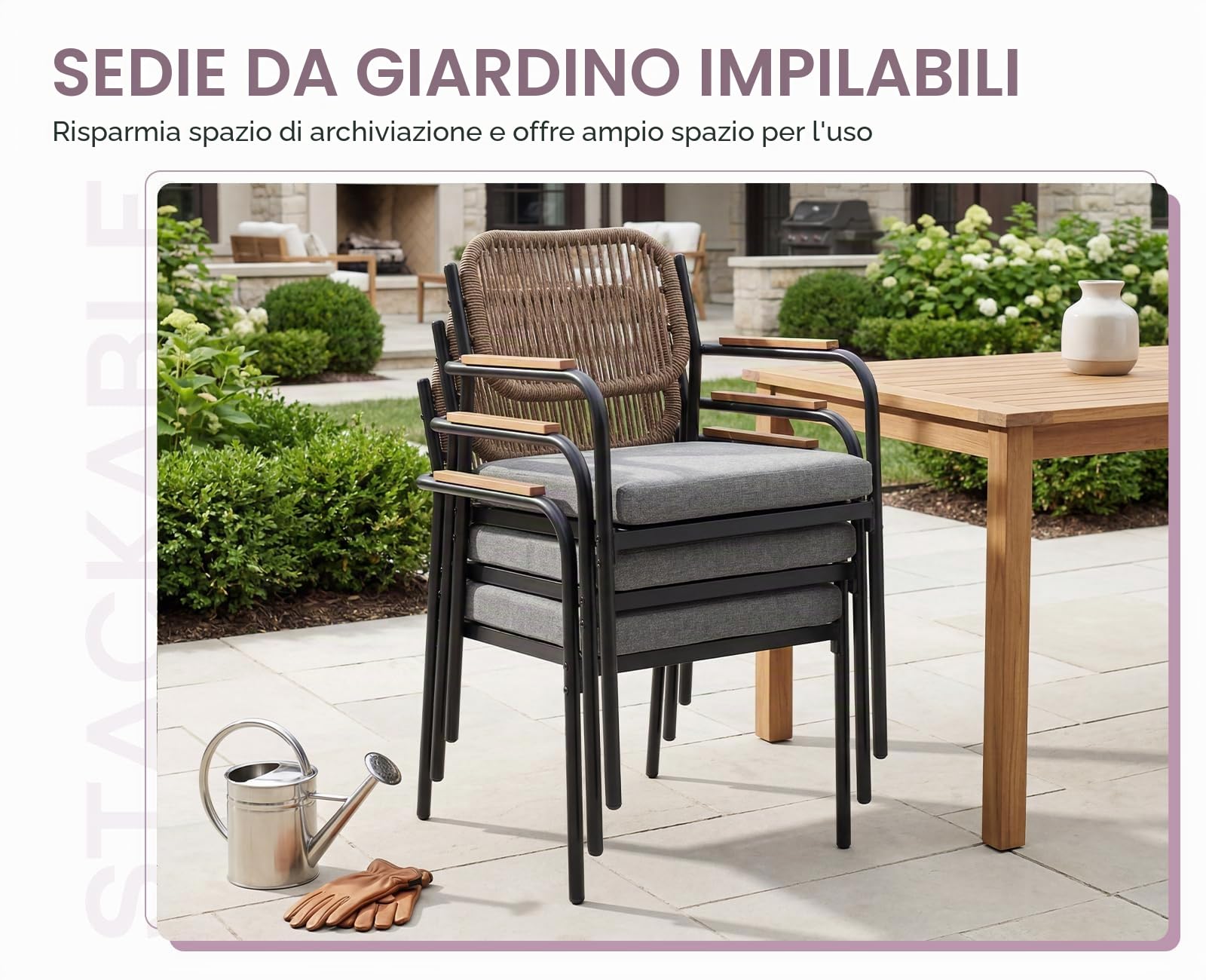 Ya-Home Set di 2 Sedie da Giardino per Esterni in Tessuto Resistente, Grigio | Poltrona da giardino con cuscino da 8 cm, resistente alle intemperie, in metallo, per giardino, terrazza, balcone