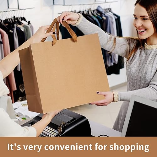 Miniatura 7 de HIQQUGU Bolsas de regalo marrones: 13.8 x 5.1 x 10.2 pulgadas, 12 unidades, bolsas medianas para fiesta, bolsas de compras, bolsas de mercancía,