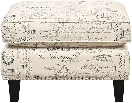 HomeStock Upholstered Ottoman - Traditional French Script Design - 21x26x18